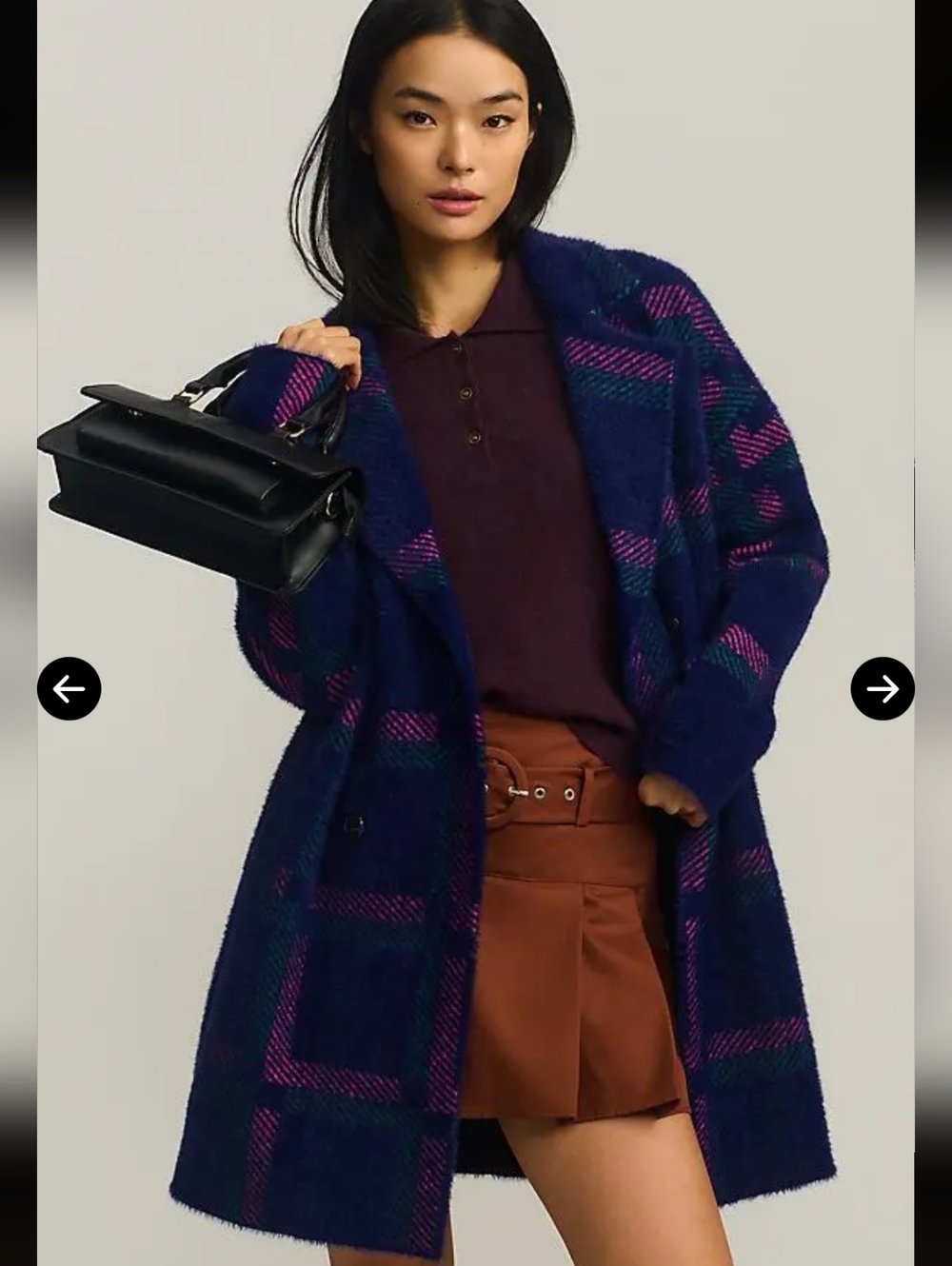 NVLT For Anthropologie Women's Eyelash Double Breasted Knit Plaid Coat Jacket XS